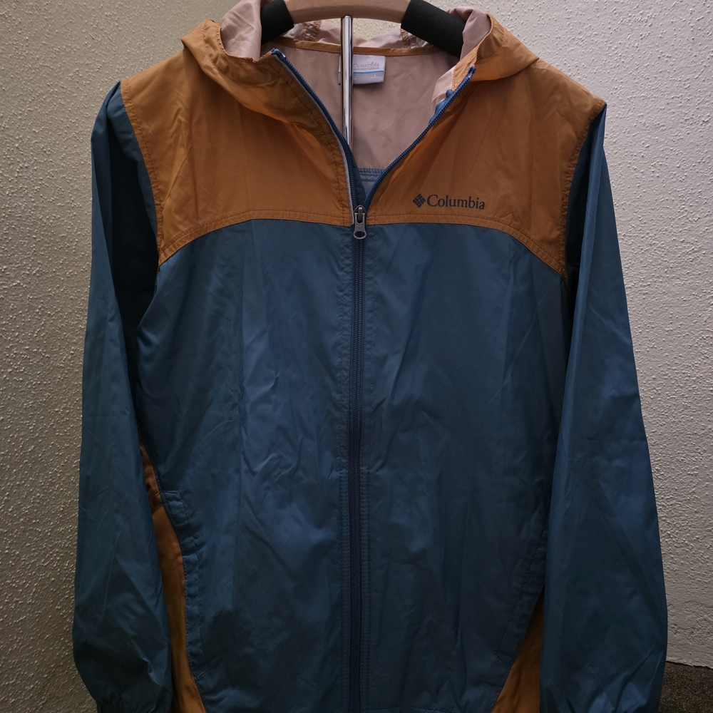Columbia Windbreaker Tan and Teal Water-Resistant Jacket